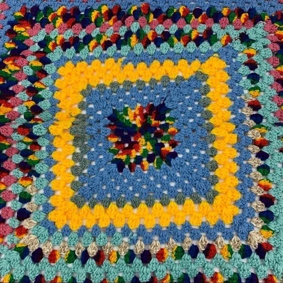 Granny Square Baby Blanket Lap Afghan Rainbow Unisex Boho Indie Cottage - Picture 2 of 4
